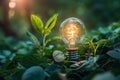 Lightbulb Amidst Green Leaves AI Generated Royalty Free Stock Photo