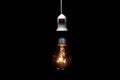 Lightbulb on black background,ideas thinking concept and save energy