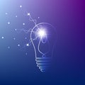 Lightbulb. on blue background. Glowing lamp icon. Idea spark that illuminates the light bulb. Idea, electricity, innovation or oth