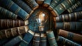 The Lightbulb in Books.AI generated image Royalty Free Stock Photo