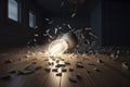 Lightbulb breaking the floor . Unstoppable and strong idea concept