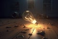 Lightbulb breaking the floor . Unstoppable and strong idea concept