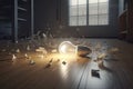 Lightbulb breaking the floor . Unstoppable and strong idea concept
