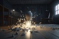Lightbulb breaking the floor . Unstoppable and strong idea concept