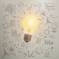 Lightbulb business wall background. concept for new ideas Royalty Free Stock Photo