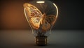 lightbulb with butterfly inside, digital art illustration, Generative AI