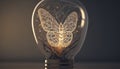 lightbulb with butterfly inside, digital art illustration, Generative AI