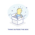 Lightbulb character getting out of the box. Vector concept illustration for Thinking outside the box concepts.