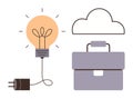 Lightbulb, Cloud, and Briefcase Representing Innovation, Technology, and Business Solutions Royalty Free Stock Photo