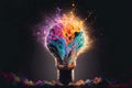 Lightbulb colourful explosion with impactful and inspiring artistic. Generative ai Royalty Free Stock Photo