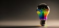 Lightbulb with colourful splashes and streaks of multi-colored paints banner on white background. Creativity, eureka, imagination