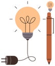 Lightbulb Connected to Plug and Pen Symbolizing Creativity and Innovation Royalty Free Stock Photo