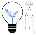 Sustainable Growth Concept with Leaf Inside Lightbulb and Arrows Representing Progress Royalty Free Stock Photo