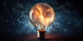 Lightbulb cracked open to reveal a starry universe within , concept of Cosmic illumination, created with Generative AI