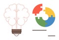 Creative Brainstorming Concept with Lightbulb Brain and Multicolor Puzzle Chart Royalty Free Stock Photo
