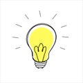 Lightbulb doodle in a naive hand drawn style, on a white background