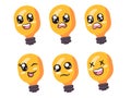 lightbulb electricity lamp energy power yellow bright with big smile angry afraid blinking eye sad and laughing