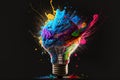 Lightbulb eureka moment with Impactful and inspiring artistic color full explosion of paint energy, Ai Generative image