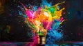 Lightbulb Exploding with Colorful Paint Splashes Royalty Free Stock Photo