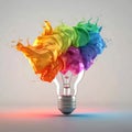 Lightbulb with an explosion of colorful smoke, representing the burst of creative inspiration. Royalty Free Stock Photo