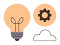 Lightbulb, Gear, and Cloud Representing Ideas, Innovation, and Technology in Simplified Design Royalty Free Stock Photo