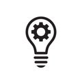 Lightbulb with gear cog concept black icon design. SEO business sign. solution symbol. Cogwheel electric lamp. Vector illustration