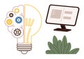 Lightbulb with Gears and Computer Display Highlighting Innovation and Technology Concepts Royalty Free Stock Photo