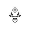 Lightbulb gears creativity icon. Simple line, outline vector of artificial Intelligence icons for ui and ux, website or