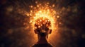 A lightbulb glowing brightly over a person\'s head, symbolizing the moment of inspiration and the birth of an idea