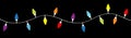 Lightbulb glowing garland. Christmas lights. Colorful string fairy light set. Cone shape. Holiday festive xmas decoration. Rainbow