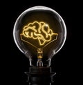 Lightbulb with a glowing wire in the shape of a brain series