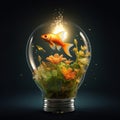 Lightbulb Goldfish Fish inside Bright Idea