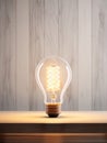 lightbulb gracefully placed on a counter against a backdrop of simple, minimalist design.