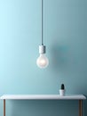 lightbulb gracefully placed on a counter against a backdrop of simple, minimalist design.