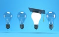 Lightbulb with graduation hat Royalty Free Stock Photo