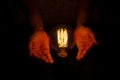 Lightbulb on hand ,abstract enegy magic concept