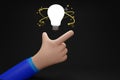 Lightbulb in hand businessman isolated background. Inspiration, discovery,get ideas, idea and insight concept.3d Rendering