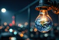 Creative lightbulb with Earth image symbolizing environmental awareness and Royalty Free Stock Photo