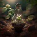 the lightbulb has a tree inside it environment and Earthday concept.