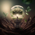 the lightbulb has a tree inside it environment and Earthday concept.