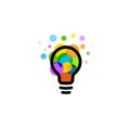 Lightbulb icon. Creative idea logo design concept. Bright colorful circles, bubbles vector art. Solution for inspiration