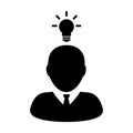 Lightbulb icon vector male person profile avatar symbol for creative idea for business development in Glyph Pictogram