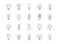 Lightbulb icons. Line lamp. Filament symbols. Idea or light bulb graphic. Fluorescent power. Innovation and creative