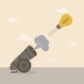 Lightbulb idea is launched from big cannon Royalty Free Stock Photo