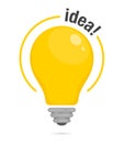 Lightbulb of Idea. Yellow glowing light bulb. Symbol of idea, solution and thinking. Flat style icon. Vector illustration Royalty Free Stock Photo