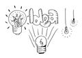 Lightbulb ideas concept doodles icons set. Vector illustration Royalty Free Stock Photo