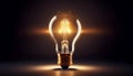 Lightbulb illuminating on a dark background, symbolizing creativity and ideas. 3D Rendering