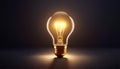 Lightbulb illuminating on a dark background, symbolizing creativity and ideas. 3D Rendering