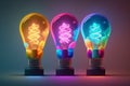Lightbulb with Impactful colourful explosion of paint energy. Generative ai Royalty Free Stock Photo