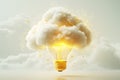 Lightbulb integrated with a glowing cloud symbolizing innovative cloud computing energy efficient solutions and modern digital